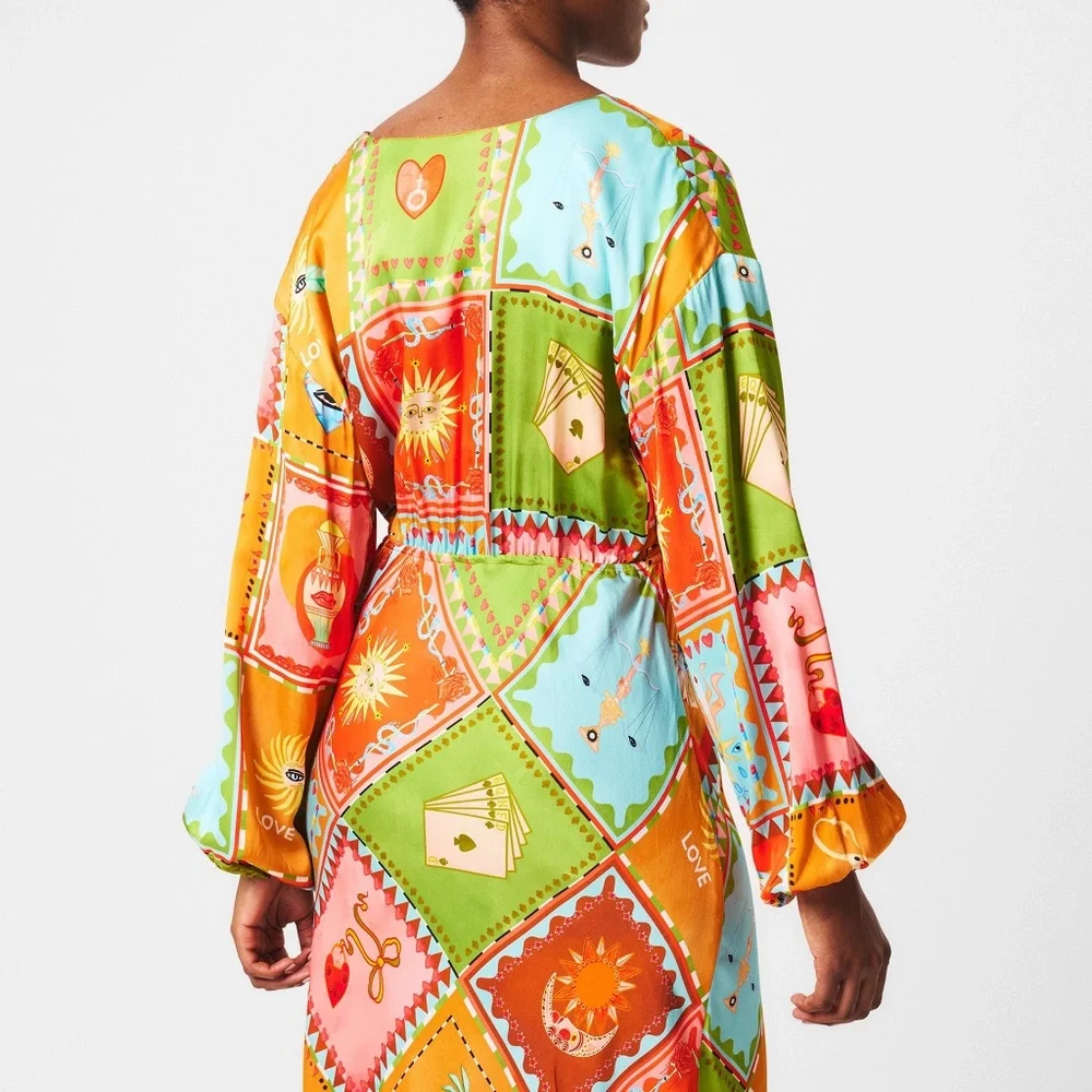Never Fully Dressed balloon sleeve midaxi dress in multi print